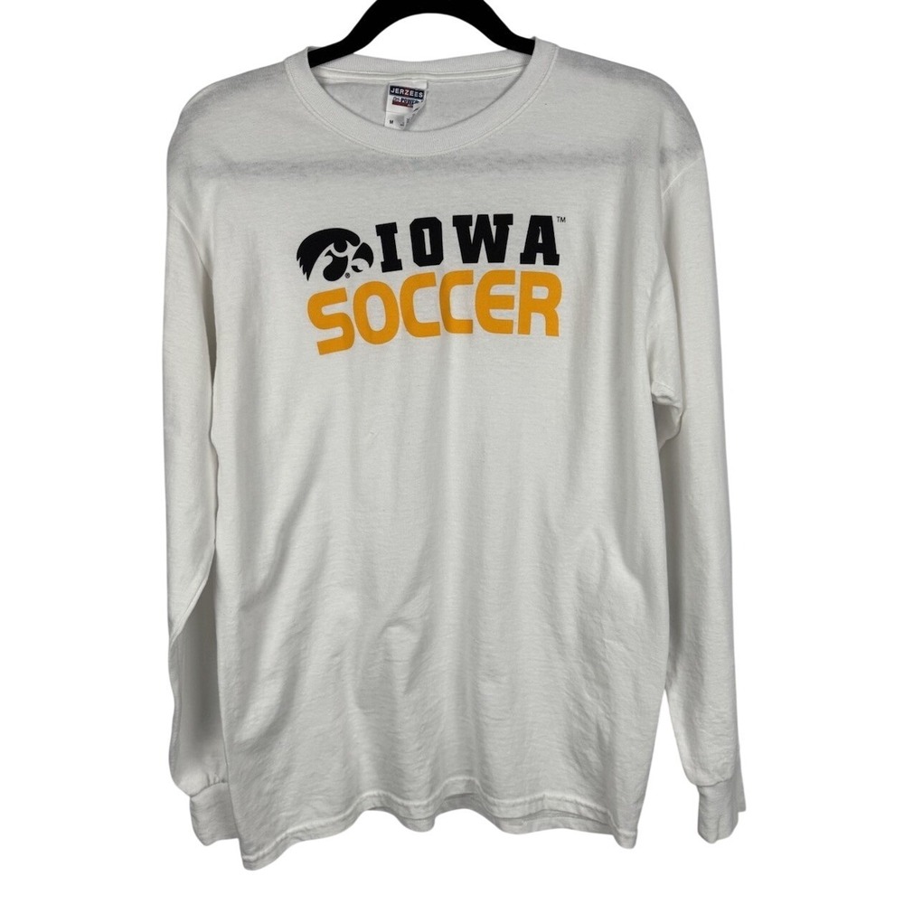 VTG Iowa Hawkeyes Soccer White Long Sleeve Jerzees Cotton Size Medium‎